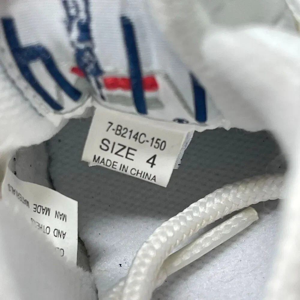 Baby Fila White Blue Lace Up Shoes Sneakers Kicks Infant Size 4 Leather Upper
